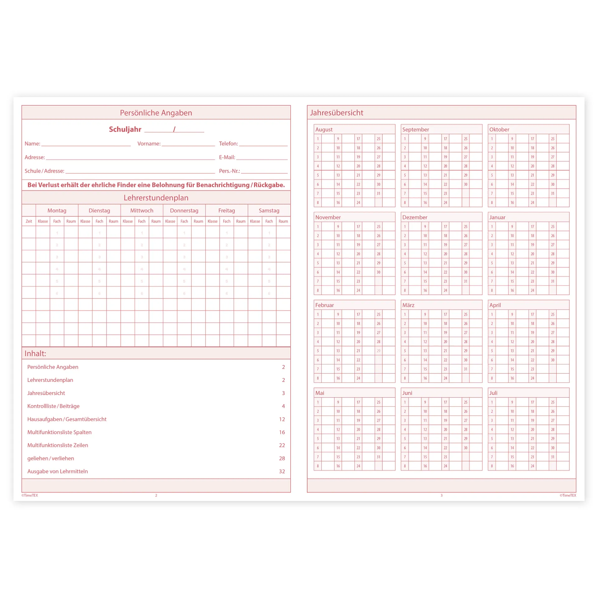 TimeTEX Klassen-Checklisten, A4 