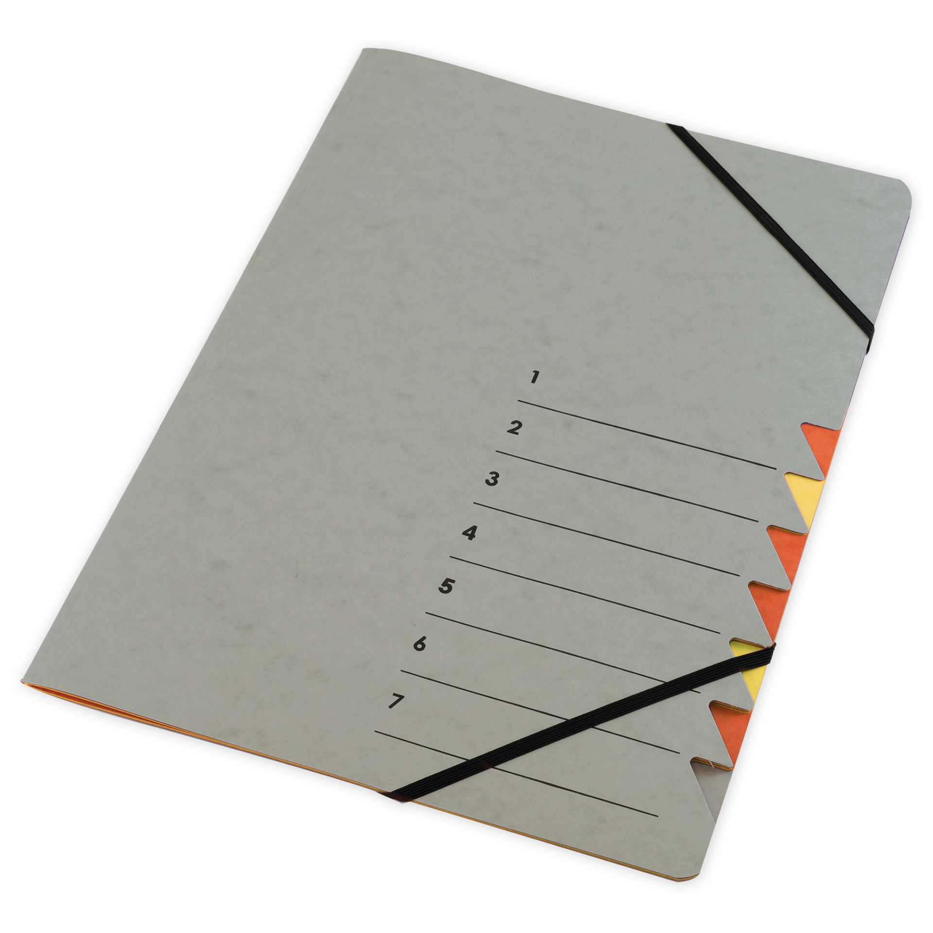 Wochentags-Mappe aus Pappe A4-Plus, 7 Unterteilungen, Verschlussgummi