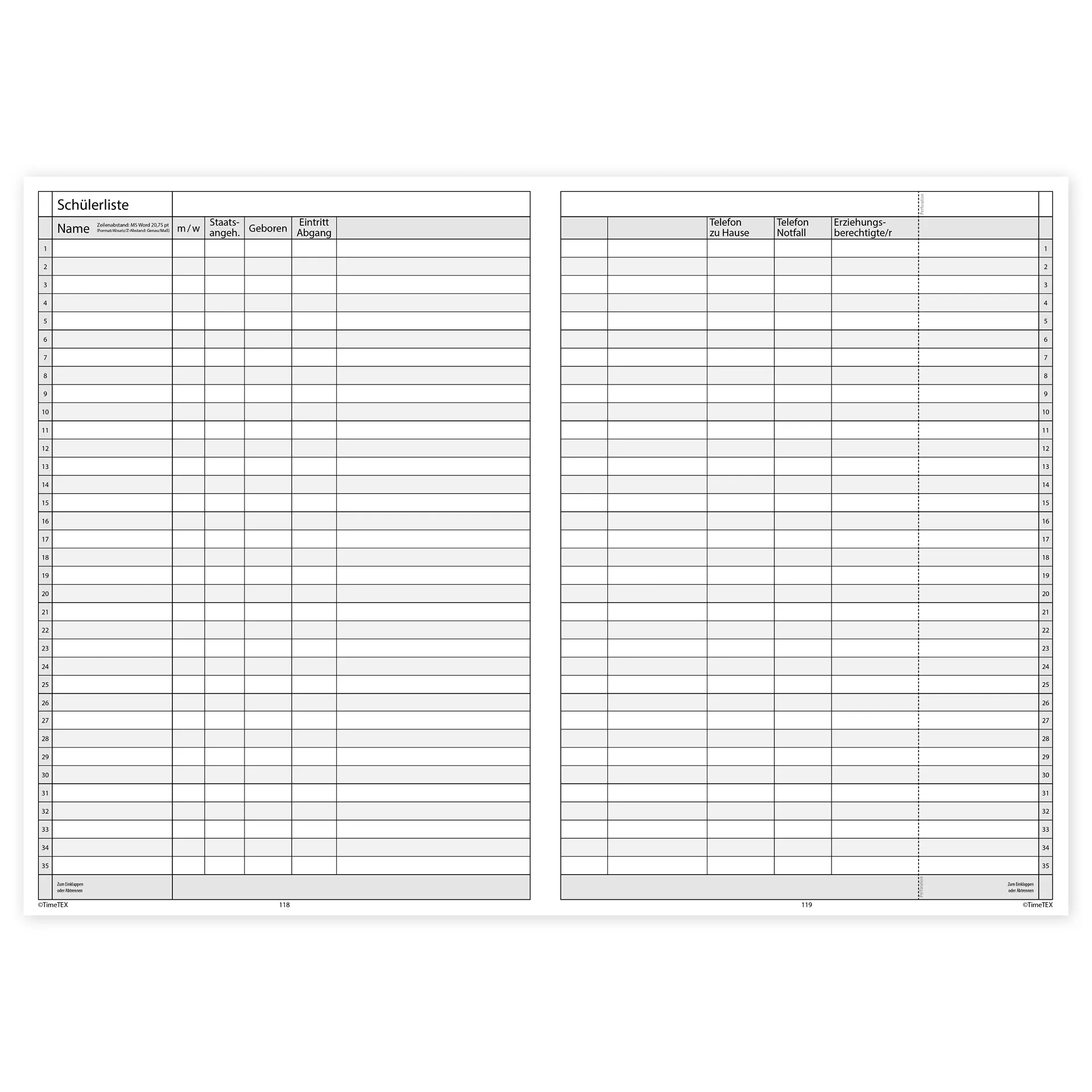 TimeTEX Klassenbuch A4-Plus, Sekundarstufe + Grundschule