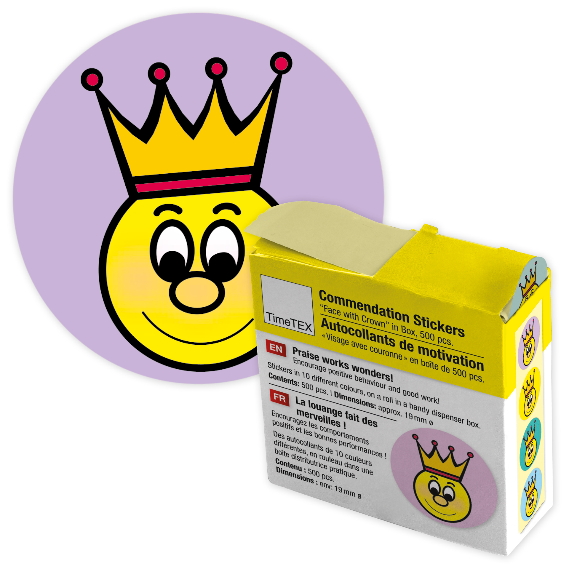 Lovdekaler "Ansikte med krona" i dispenserlåda, 500 stycken