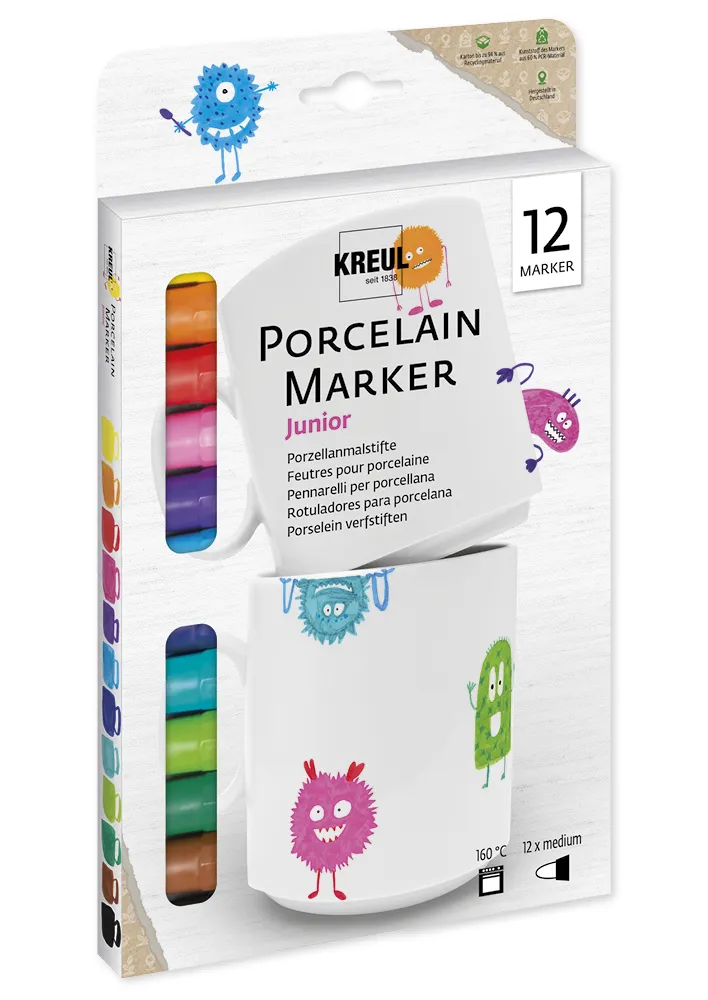 KREUL Porzellan-Stifte Junior, Strichstärke 2-4 mm, 12 Stück