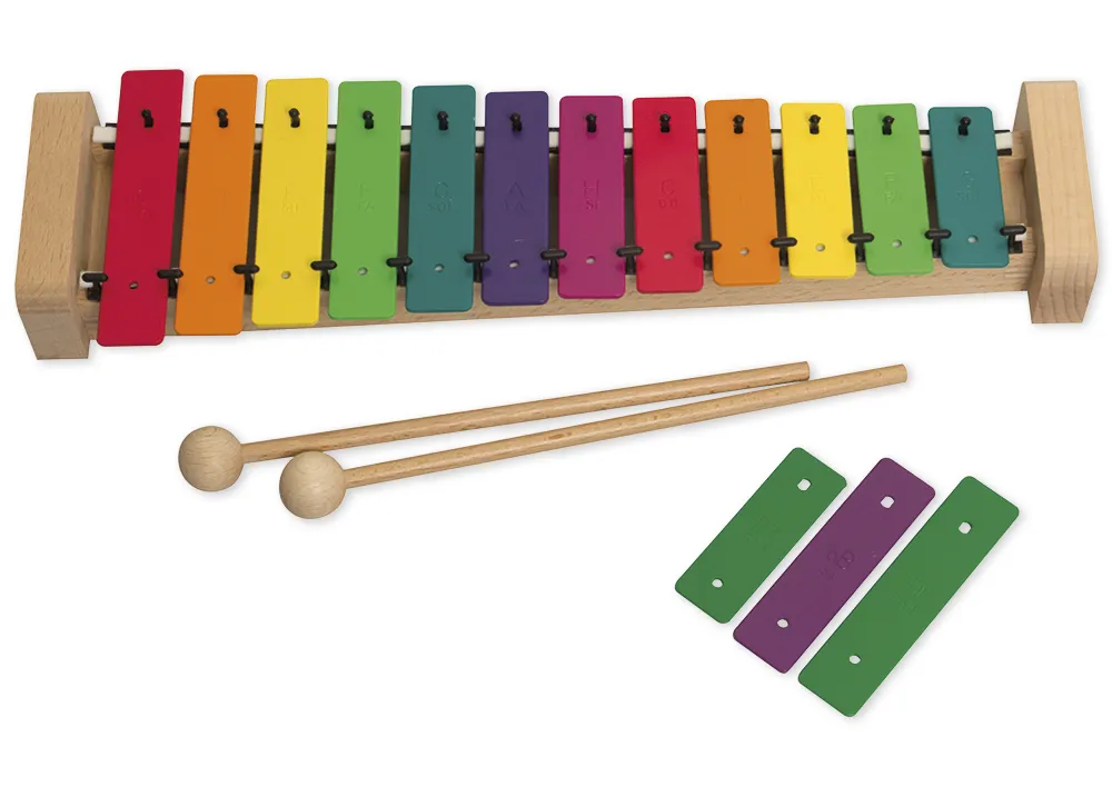 Diatonisches Metallophon, Sopran c3-g4 + fis3, bb3, fis4, bunt mit Schlägel