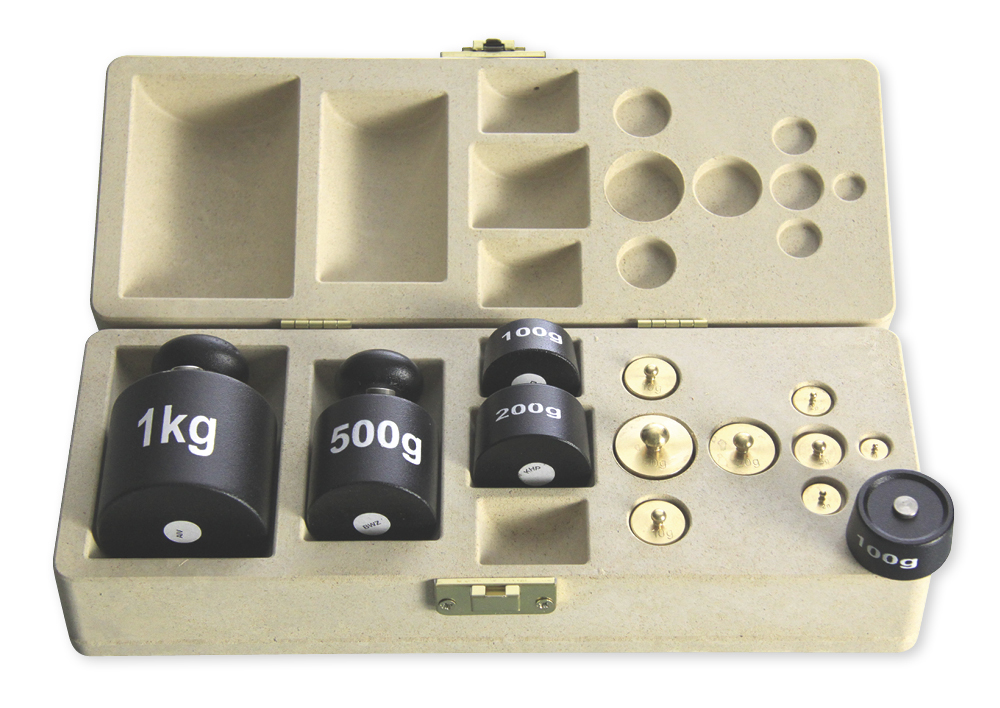 Viktset för bordsvåg, 2 kg, 13 stycken, i en gångjärnslockslåda