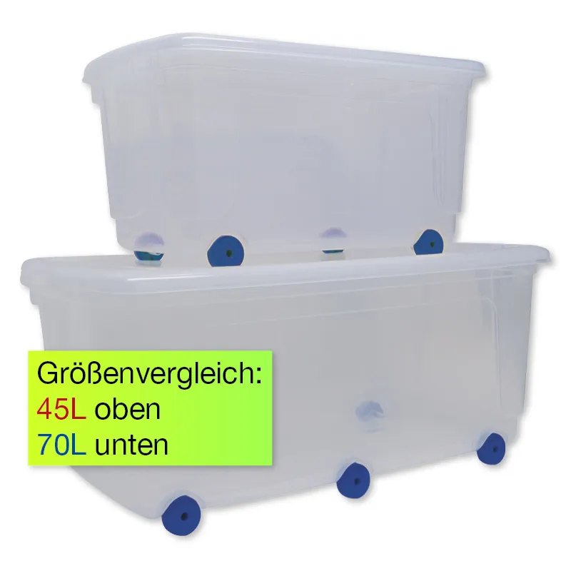 Roll-Box mit Deckel, 45 Liter, blaue Rollen