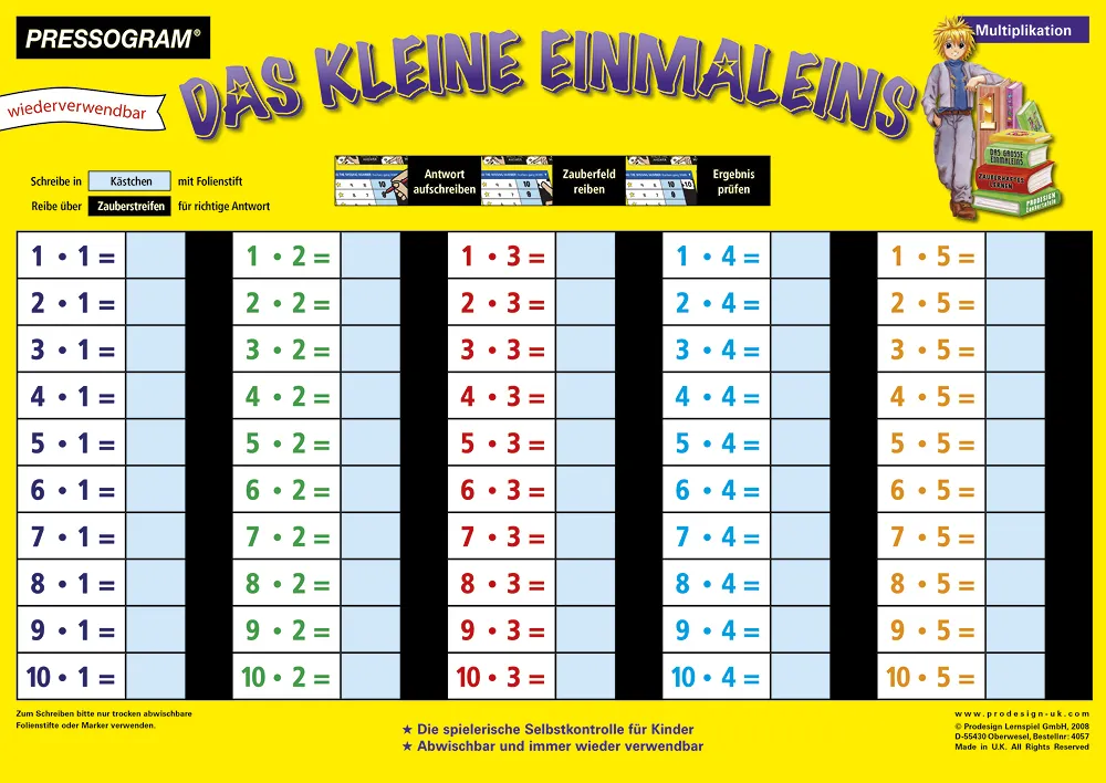 TimeTEX Zaubertafel "Mathematik" Kleines 1 x 1