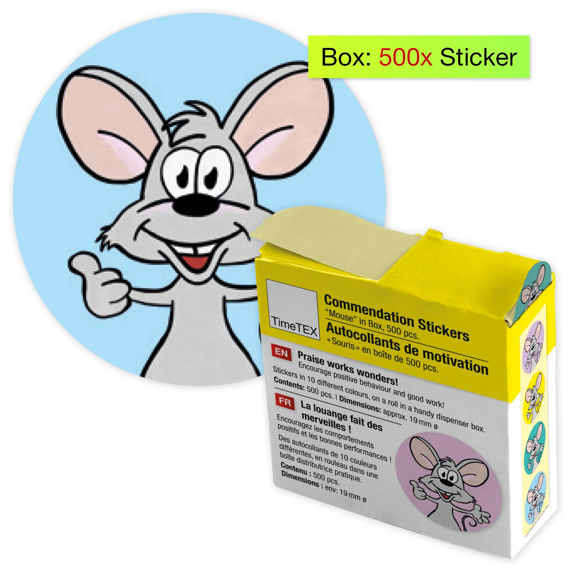 Belobigungs-Aufkleber "Maus" in Spender-Box, 500 Stück
