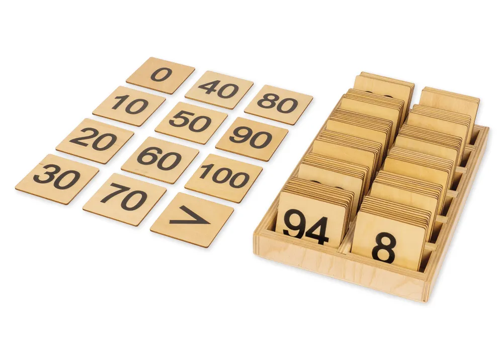 Nummernkarten Zahlenraum bis 100, 108-tlg. mit Holzrahmen