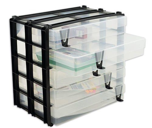 Organizator cu sertare, cu 5 cutii din plastic, A4, stivuibil