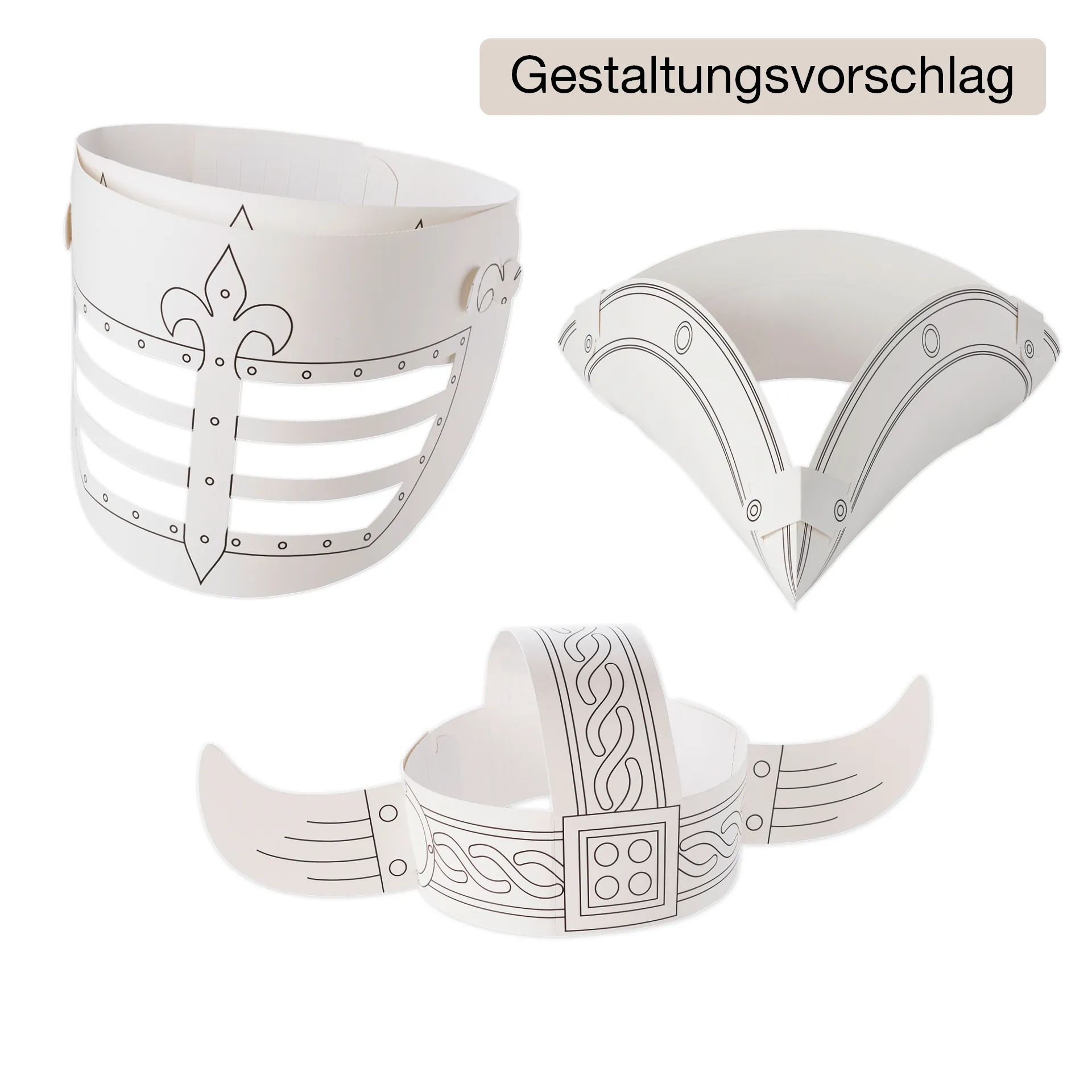 Kinderhüte "Abenteuer" aus Pappe, weiss, 3 Stück