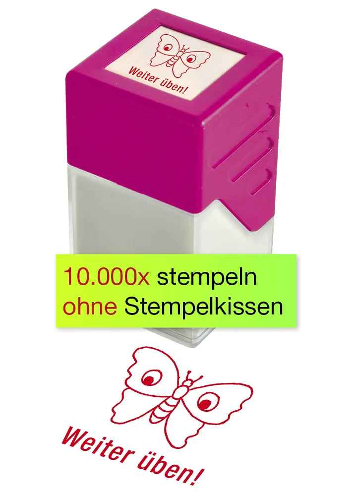 Siebdruck-Stempel "Perpetuum", Schmetterling "Weiter üben!"