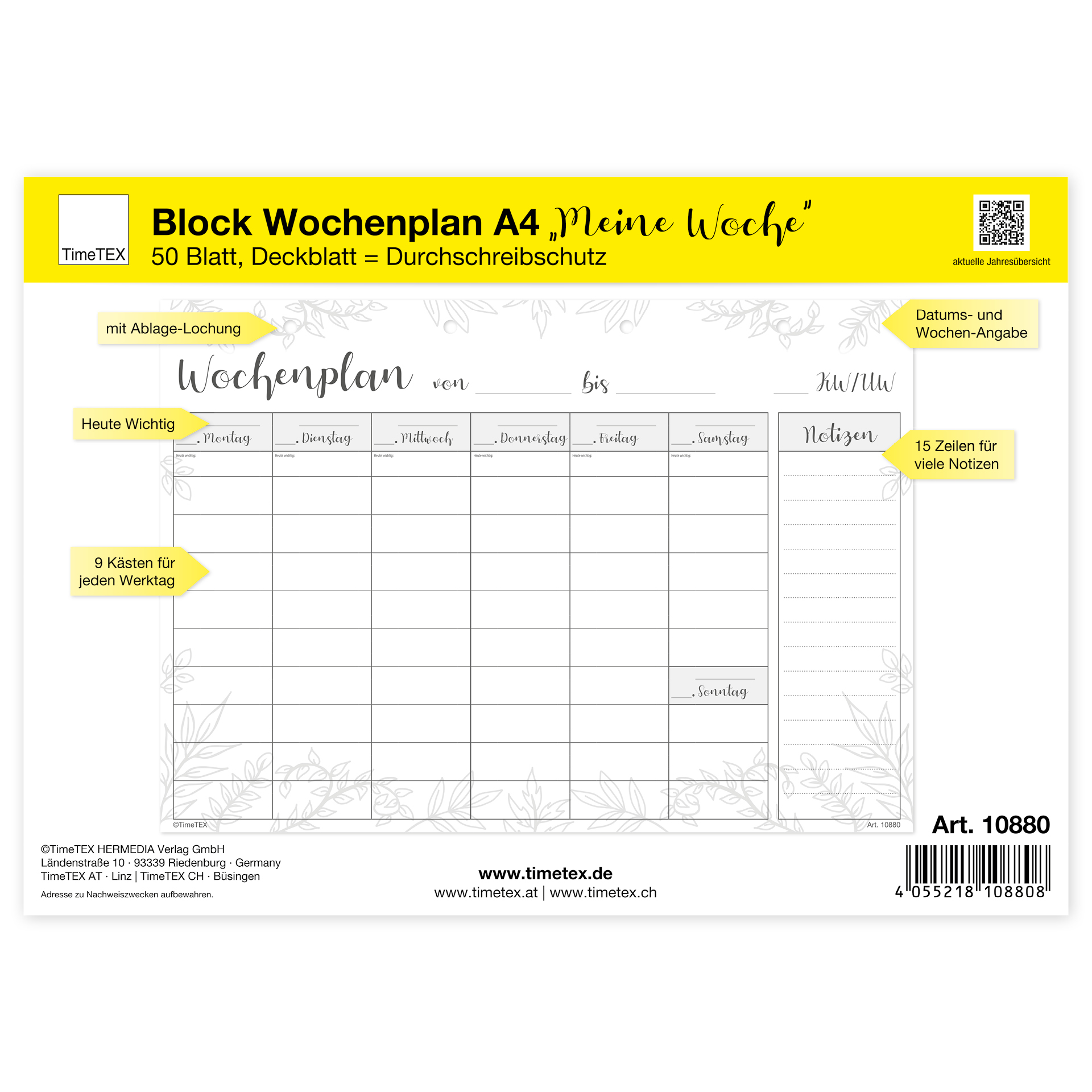 Block Wochenplan A4 "Meine Woche", 50 Blatt