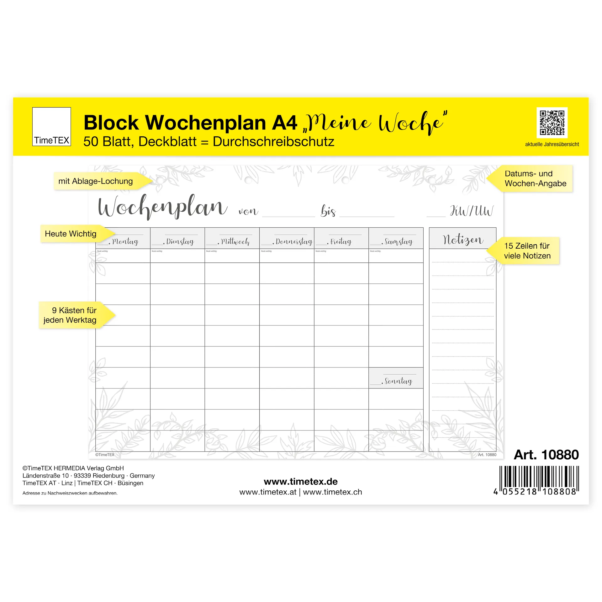 Block Wochenplan A4 "Meine Woche", 50 Blatt