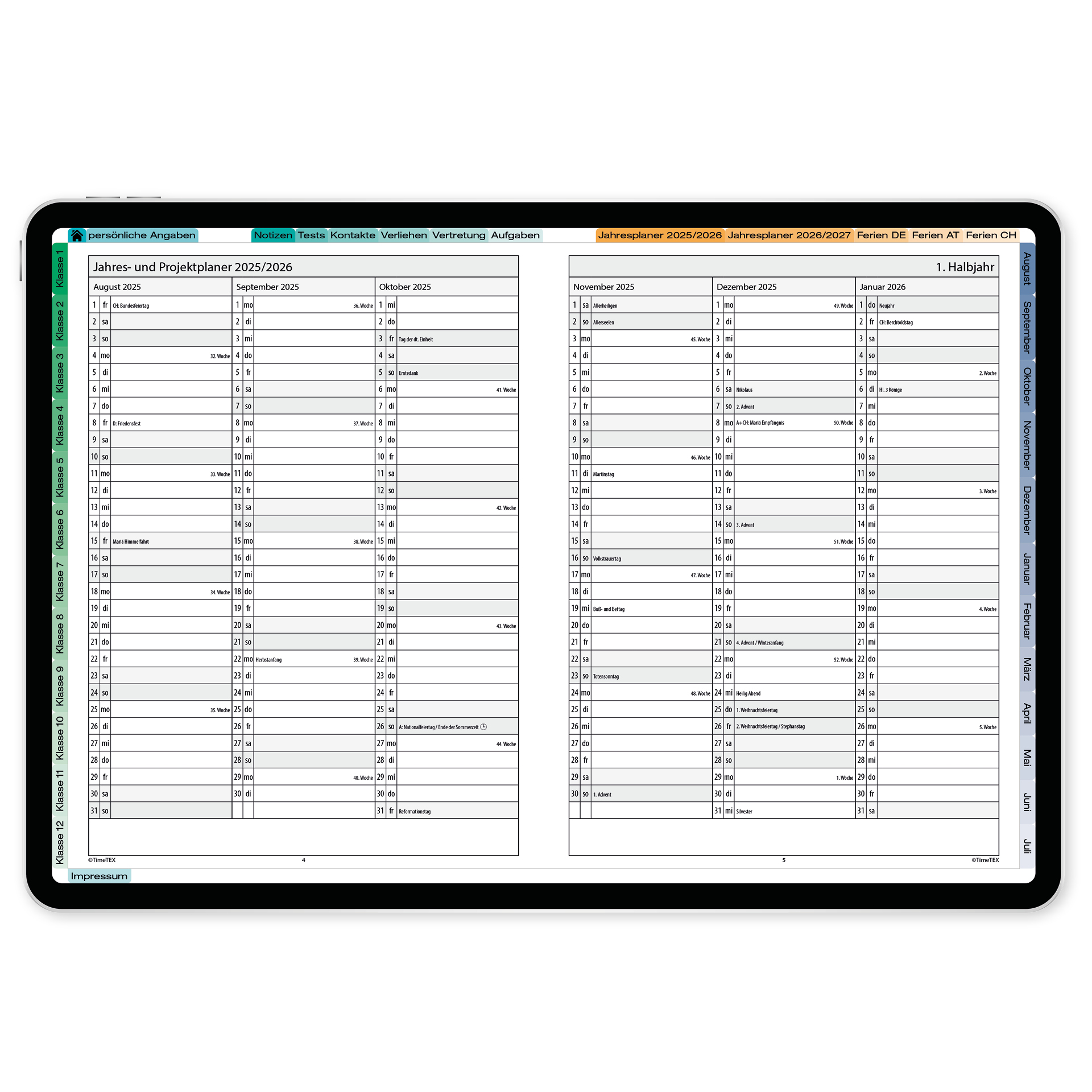 TimeTEX Digitaler System-Schulplaner DigiPlan, grün 2026/2027