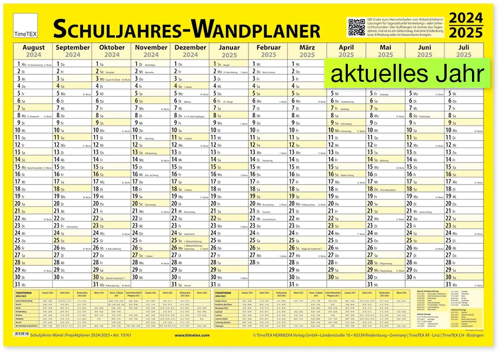 TimeTEX Schuljahres-Wand-/Projektplaner 2024/2025