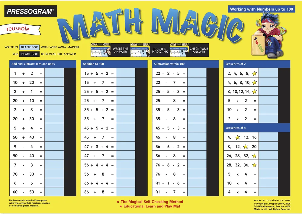 TimeTEX Zaubertafel "Mathematik" Englisch Rechen-Spaß im Zahlenraum bis 100
