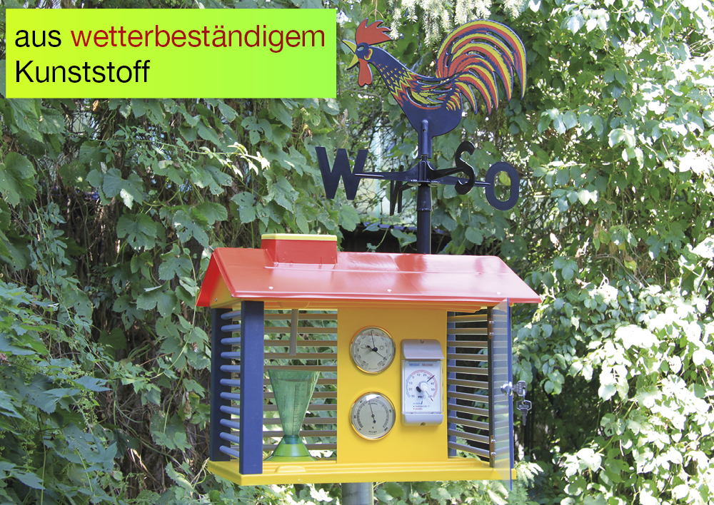 Wetterwarte aus Kunststoff mit Instrumenten + Wetterhahn