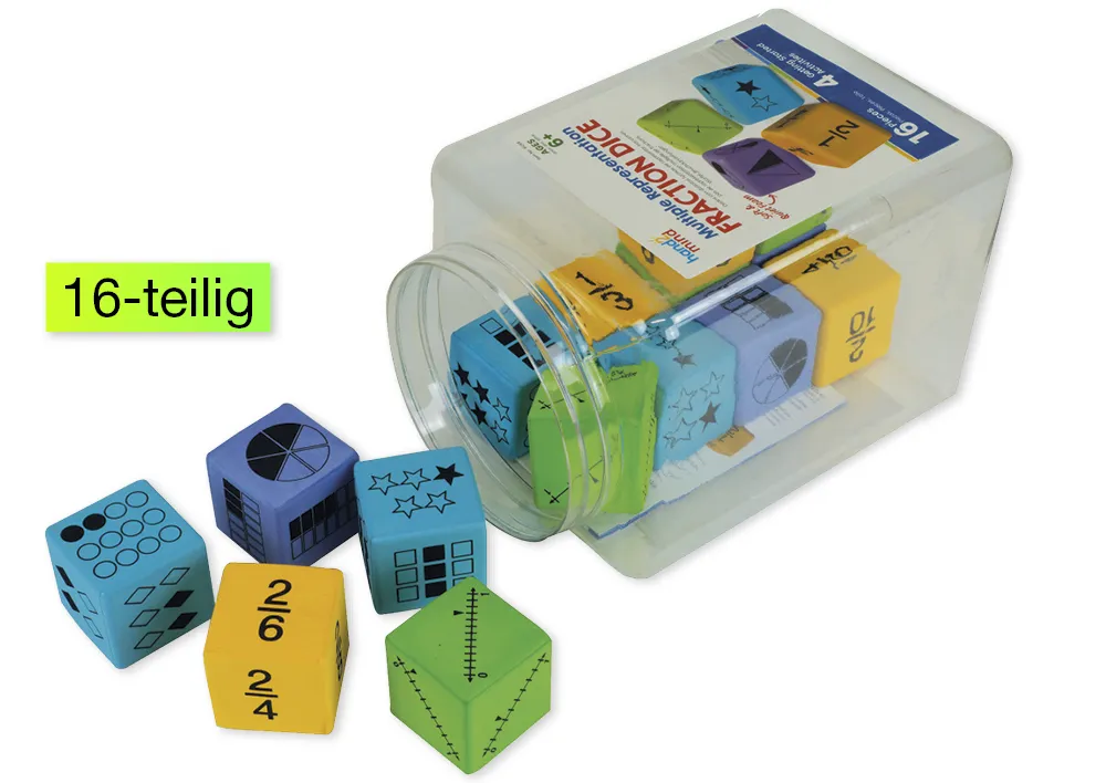 Zachte dobbelstenen "breuken", 4,3 cm, 16-delige set