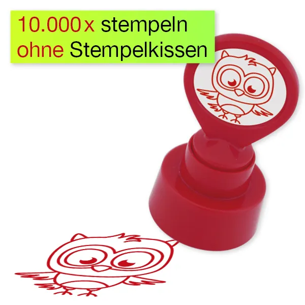 Siebdruck-Stempel "Perpetuum" rund "Eule"