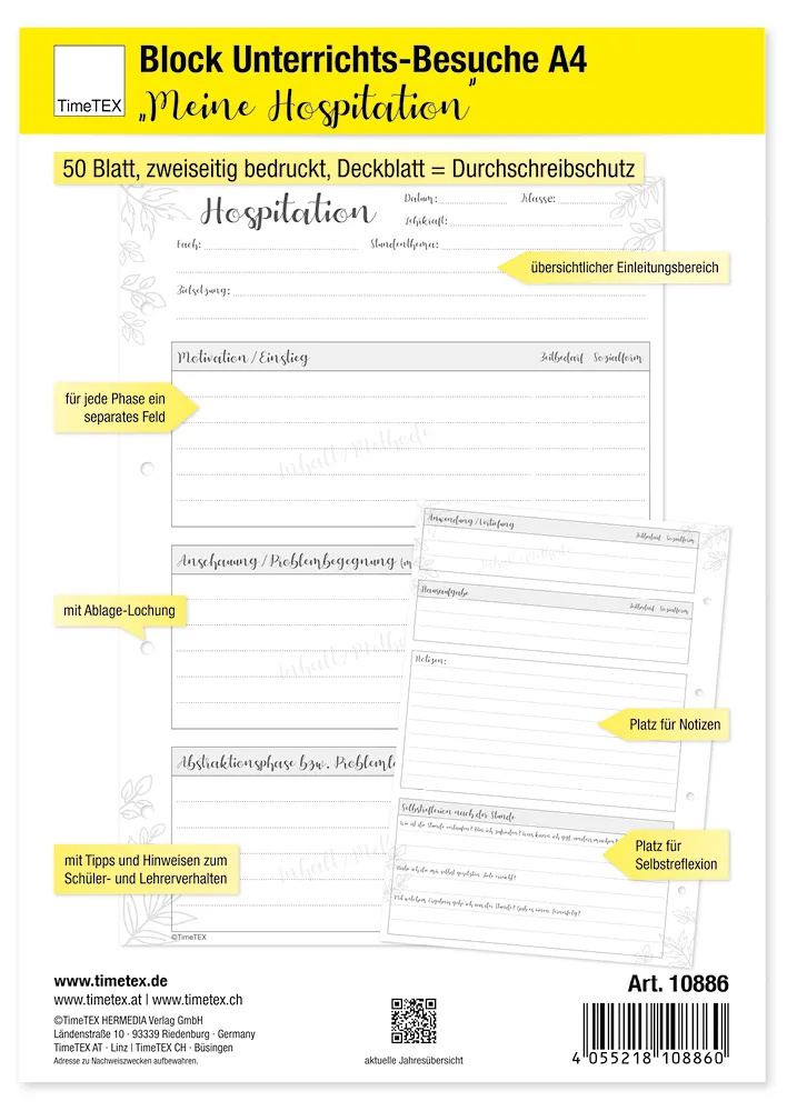 Block Unterrichts-Besuche A4 "Meine Hospitation", 50 Blatt