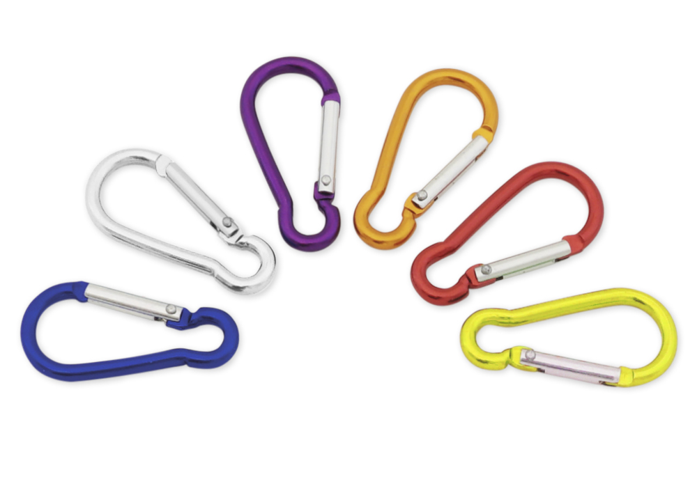 Set med karbinhakar i aluminium, 50 mm, färgade, 12 st.