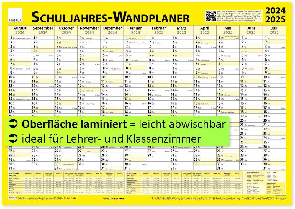 TimeTEX Schuljahres-Wand-/Projektplaner 2024/2025