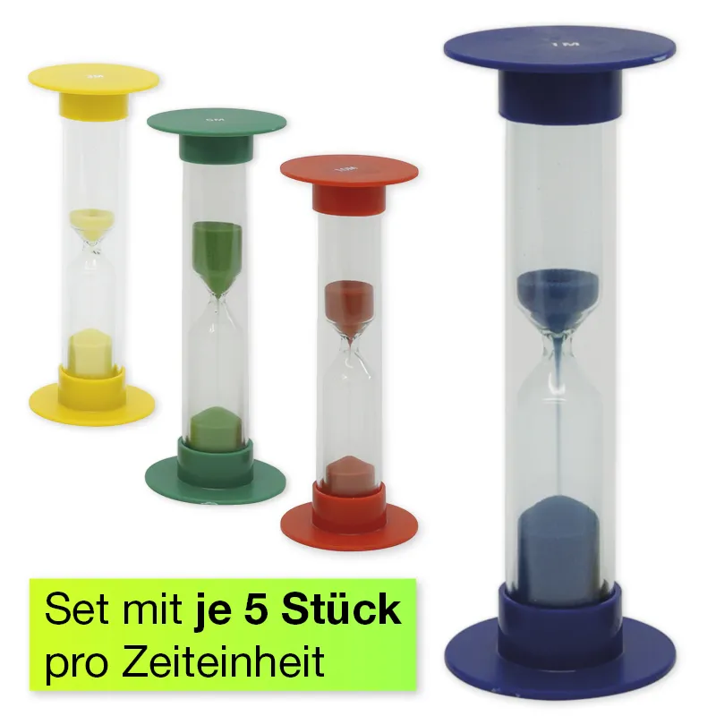 Sanduhren-Set 5-tlg., 10cm hoch, 2,5cm ø (1 Zeiteinheit)