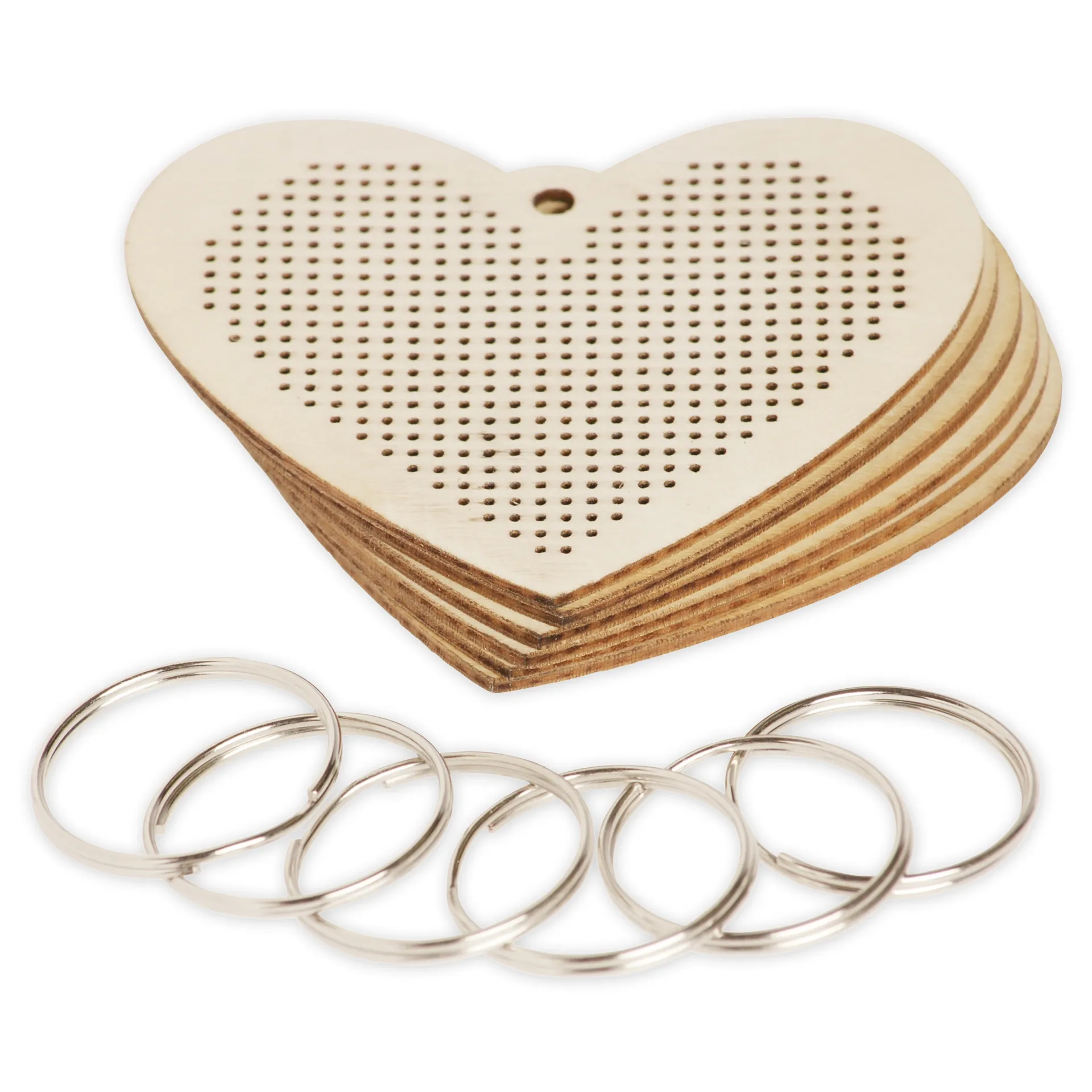 Schlüsselanhänger "Stickherzen", 6 Stück