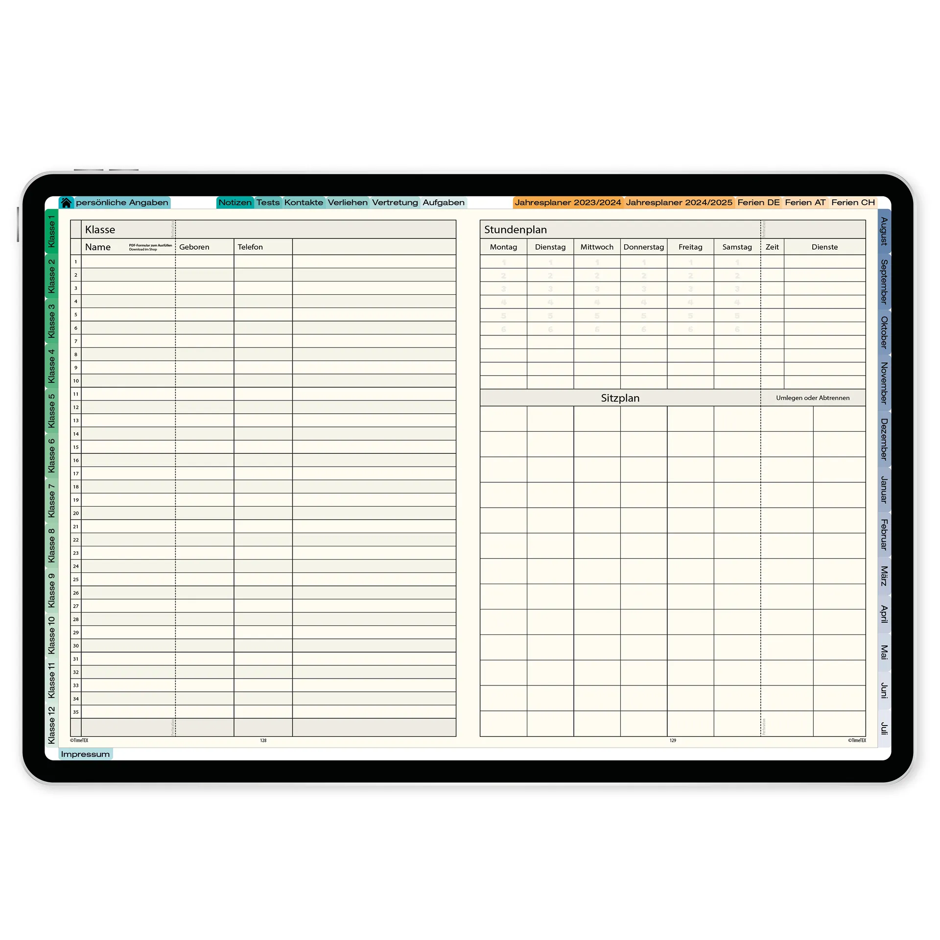 TimeTEX Digitaler Natura-Schulplaner DigiPlan 2026/2027
