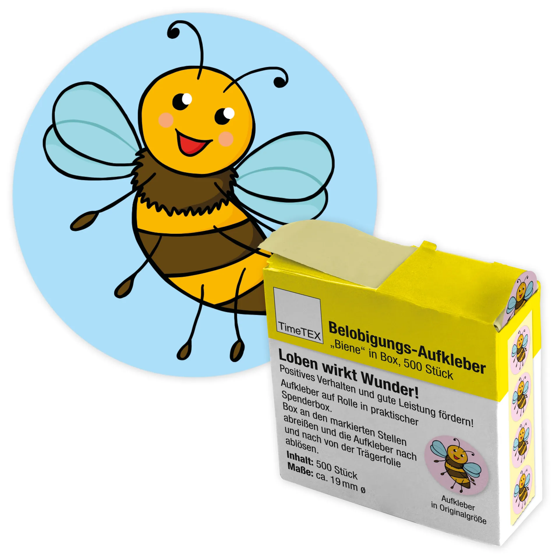 Belobigungs-Aufkleber "Biene" in Spender-Box, 500 Stück