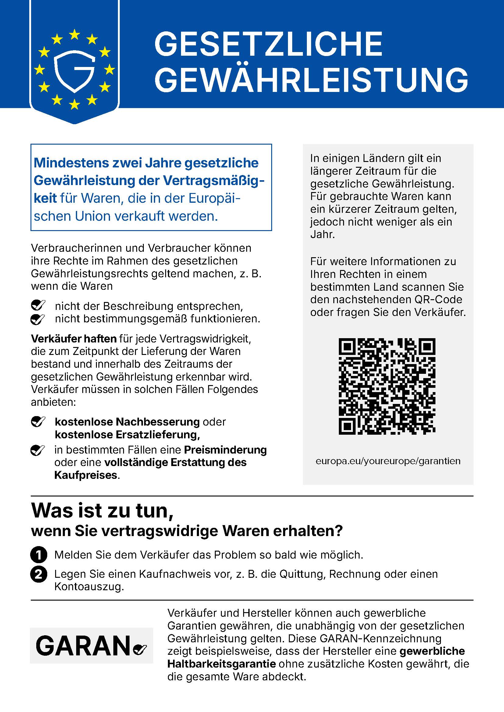 Informationen zur gesetzlichen Gewährleistung zum Download