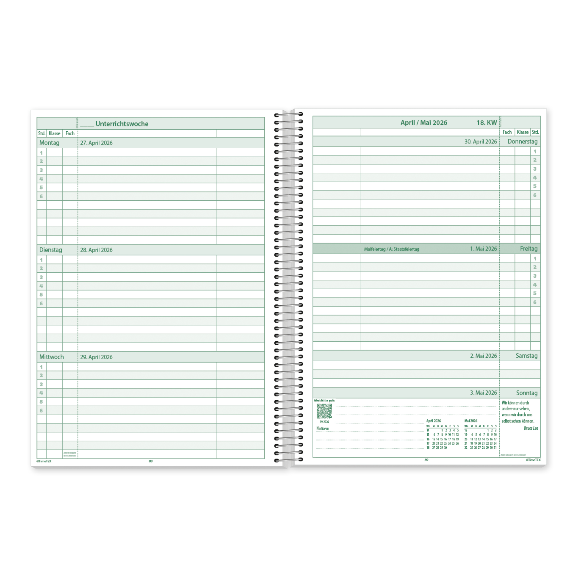 System-Schulplaner-Set 2026/2027 A4, grün, mit Klick-Schutz-Cover