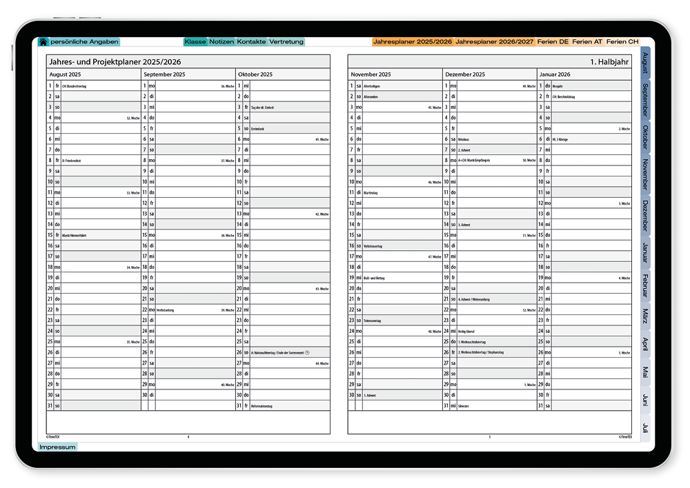 TimeTEX Digitaler Kompakt-Lehrerkalender DigiPlan 2025/2026