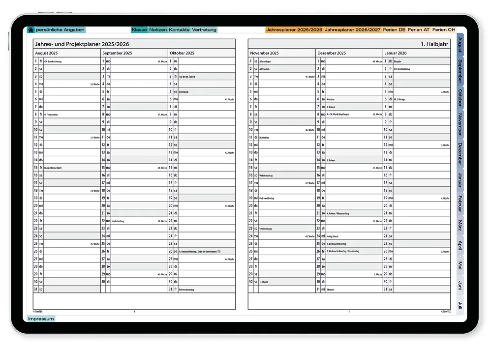 TimeTEX Digitaler Kompakt-Lehrerkalender DigiPlan 2025/2026