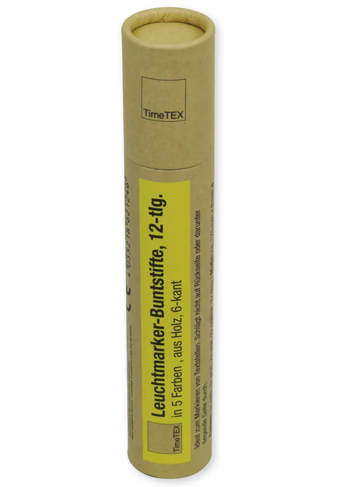 TimeTEX Leuchtmarker-Buntstifte aus Holz, sechskant, 12-tlg. in 5 Farben