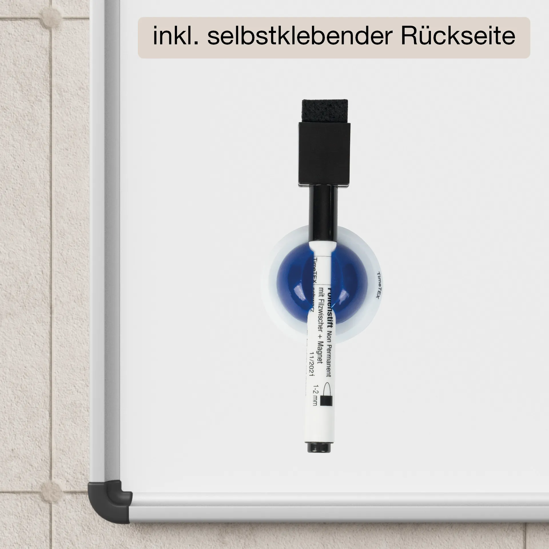 Klemm-Stifthalter (weiß/blau), selbstklebend