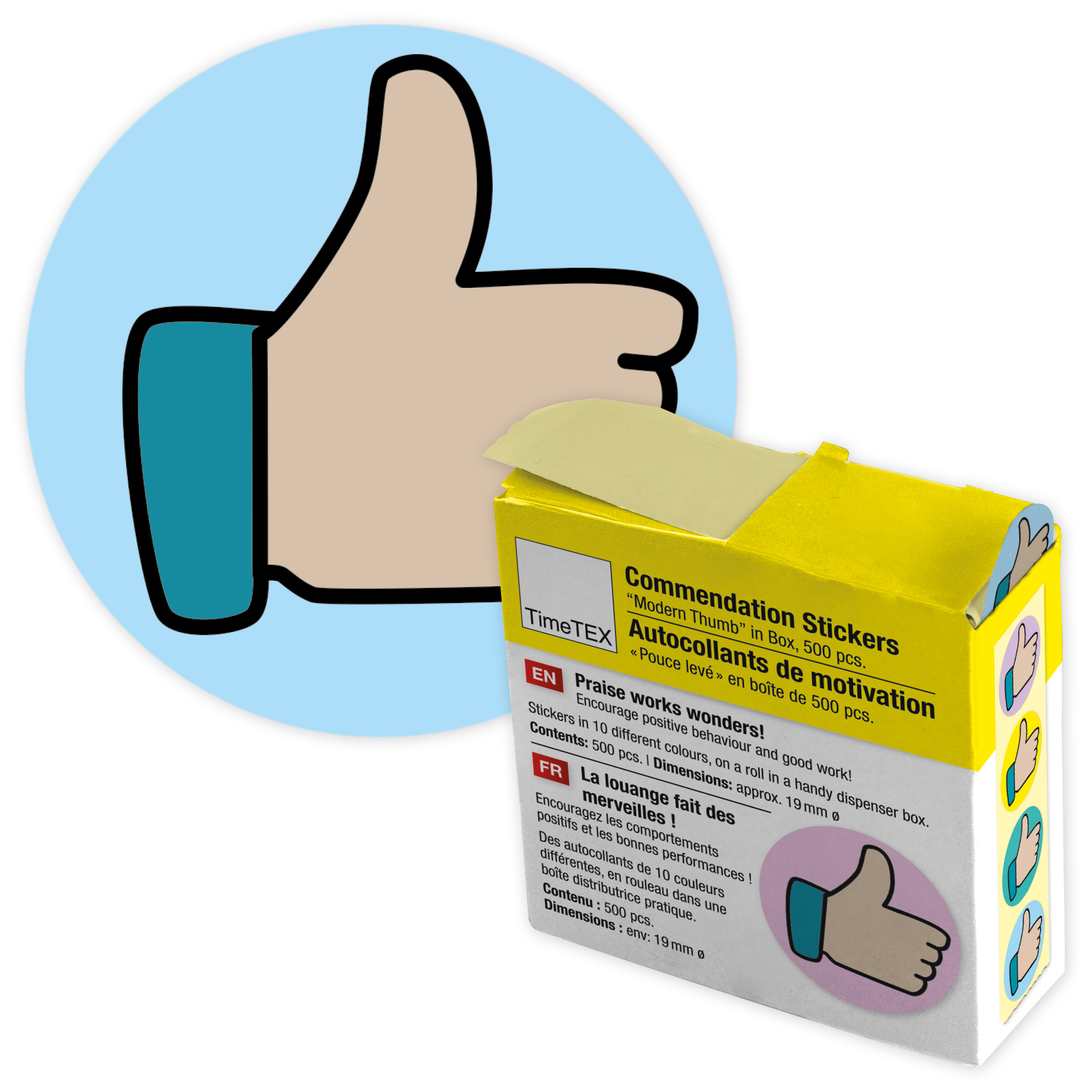 Lovdekaler "Thumbs modern" i dispenserlåda, 500 st