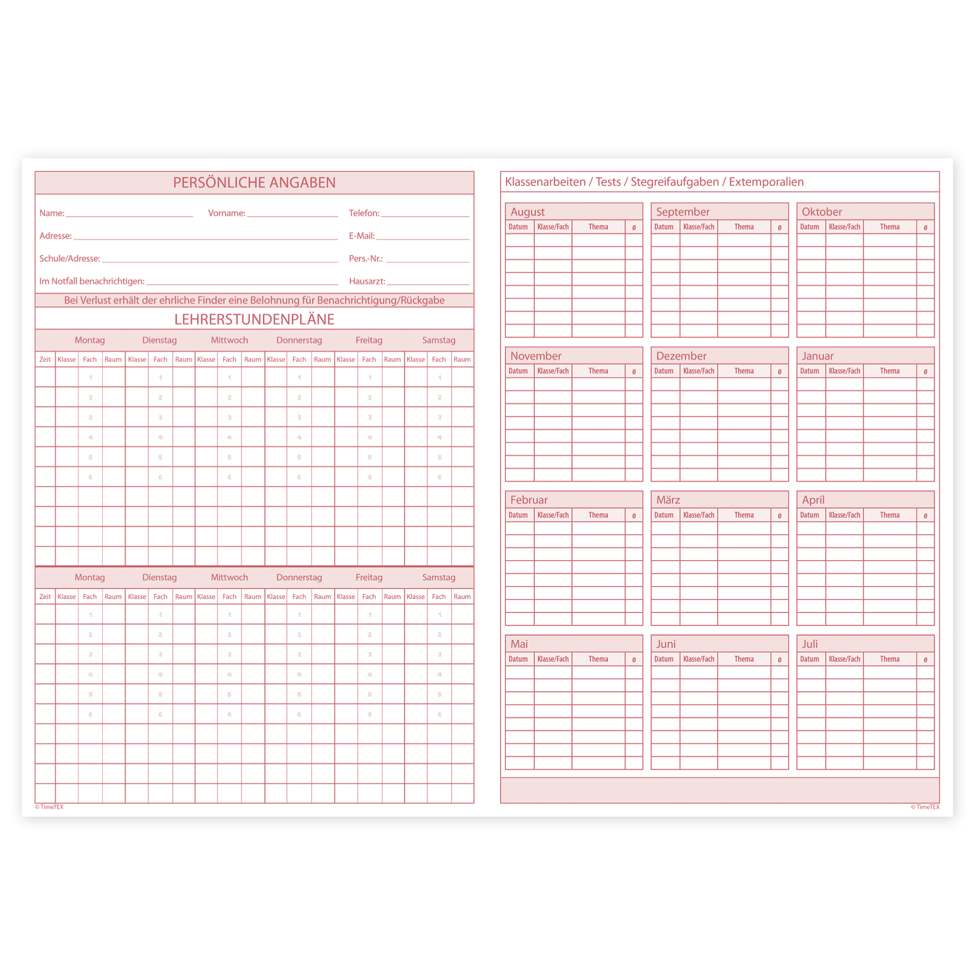 TimeTEX Heft Stoffverteilungs-Plan A4 TimeTEX Heft Stoffverteilungs-Plan A4