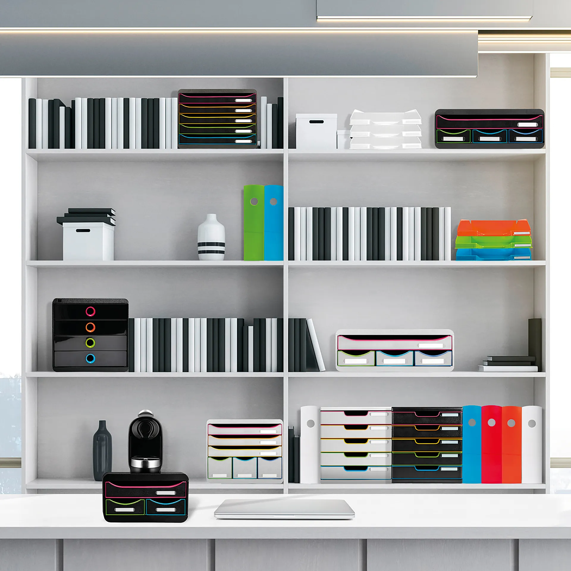 Schubladen-Box A4 "Regenbogen", Kunststoff mit 5 Schüben