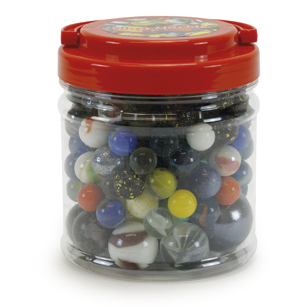 Glas-Murmeln "Faszination" in Dose, ca. 1 kg, ca. 16-35 mm ø