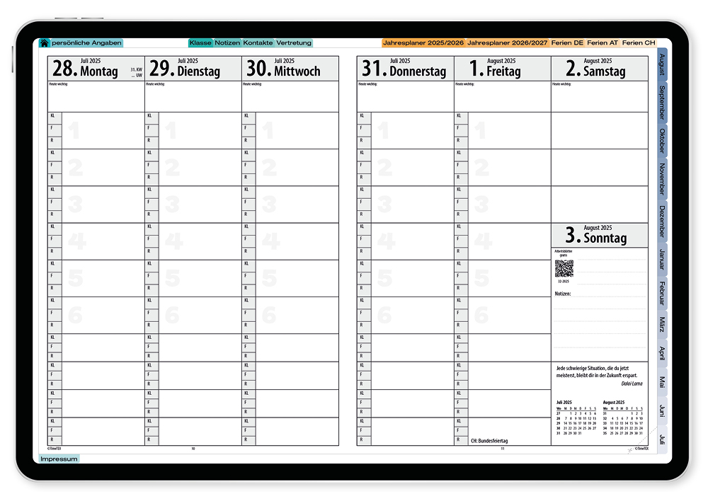 TimeTEX Digitaler Kompakt-Lehrerkalender DigiPlan 2025/2026