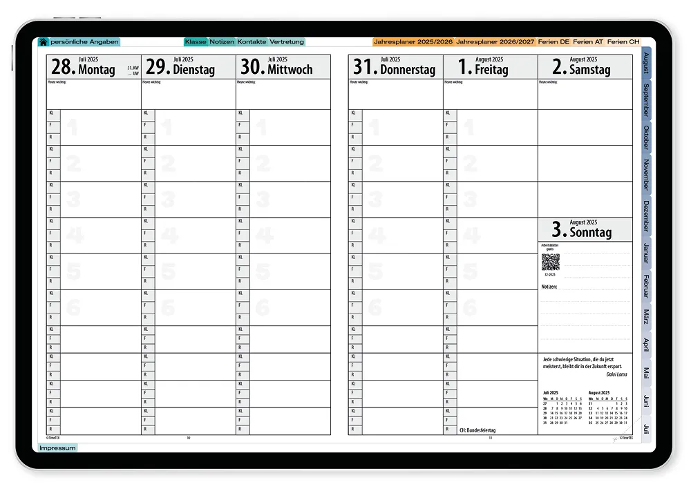 TimeTEX Digitaler Kompakt-Lehrerkalender DigiPlan 2025/2026