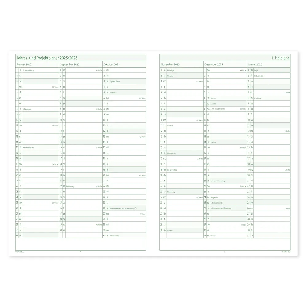 TimeTEX System-Schulplaner A4, grün 2026/2027