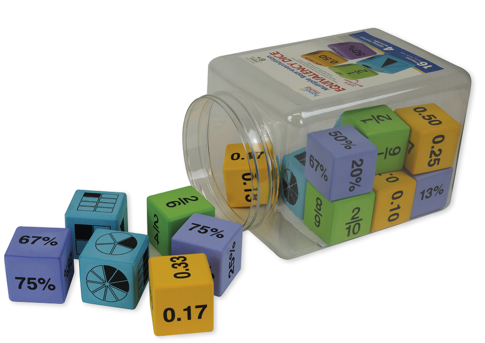 TimeTEX Set Flüster-Würfel "Bruch - Prozent - Dezimal", 4,3 cm, 16-tlg.