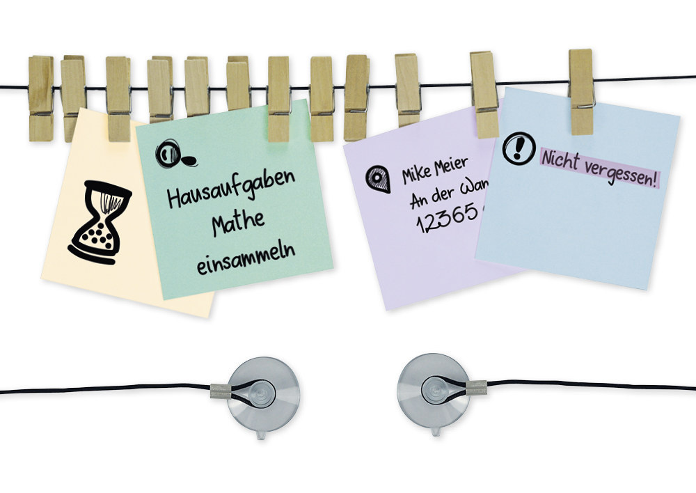 Hagemann TimeTEX Aufhänge-Leine mit Saugnäpfen, 12 Holz-Klammern