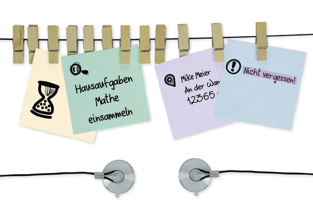 Upphängningssnöre med sugkoppar, 12 träklämmor