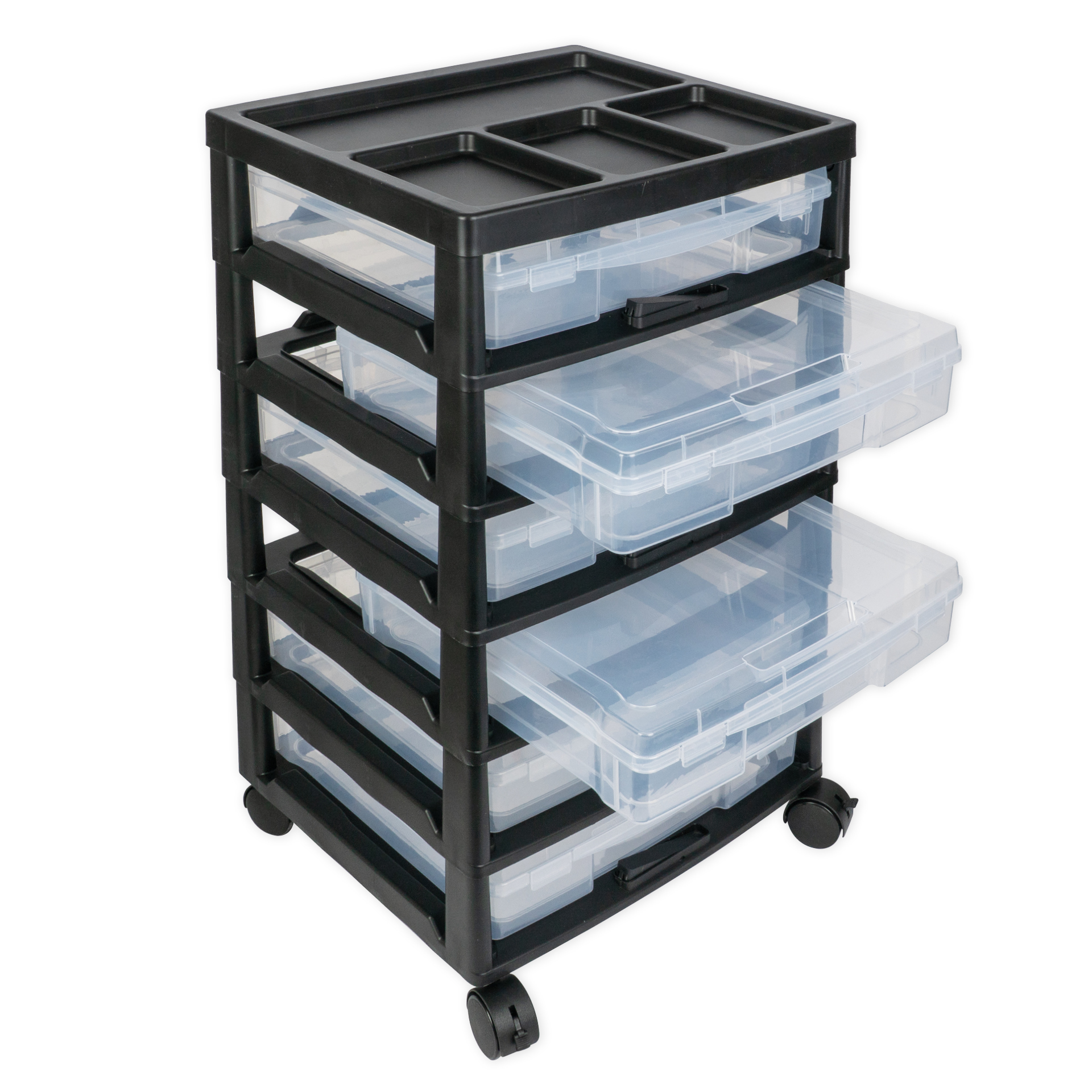 TimeTEX Schubladen-Block mit 6 Klappdeckel-Boxen und 4 Lenkrollen
