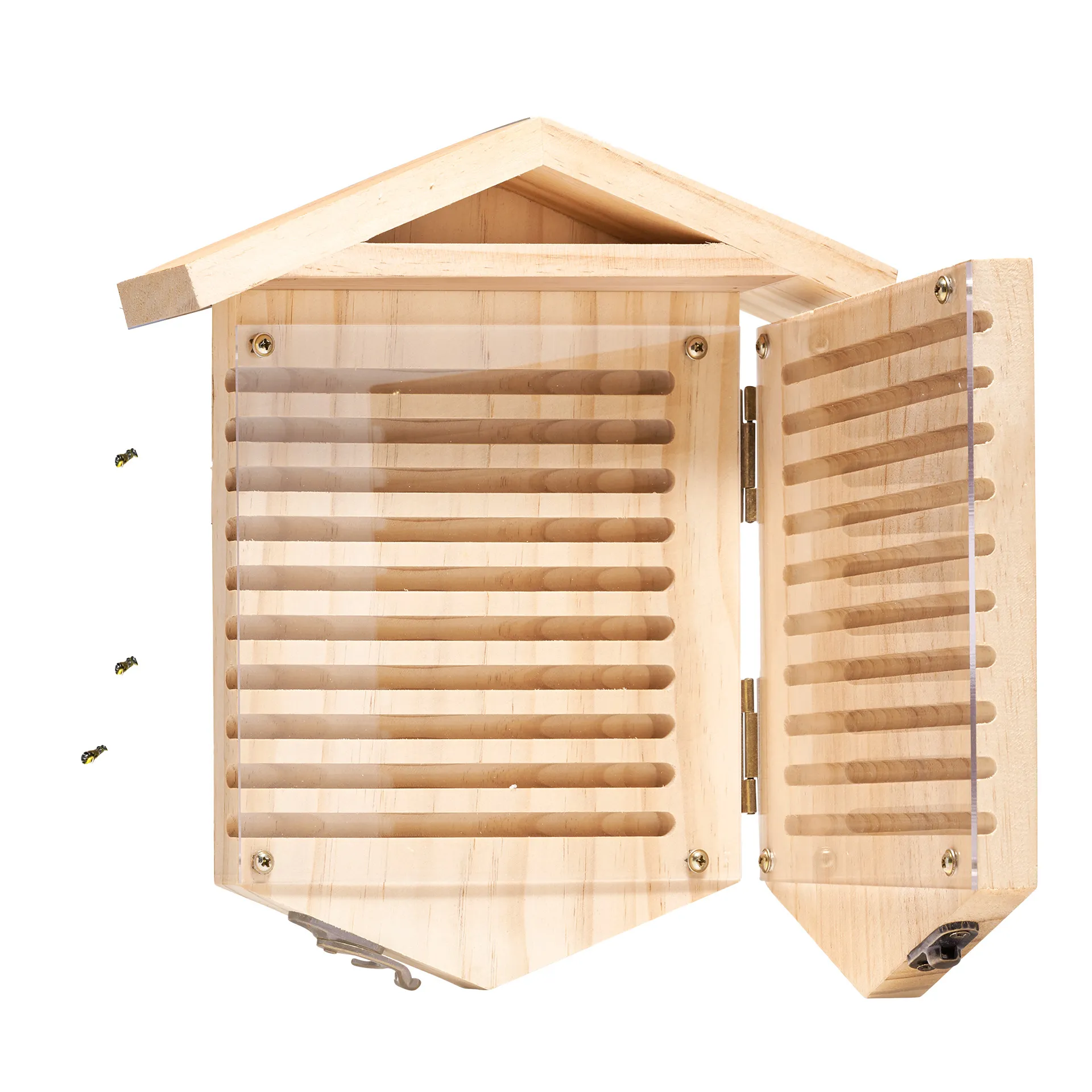 Wildbienen-Hotel mit Beobachtungsmöglichkeit, aus Holz, zum Aufklappen
