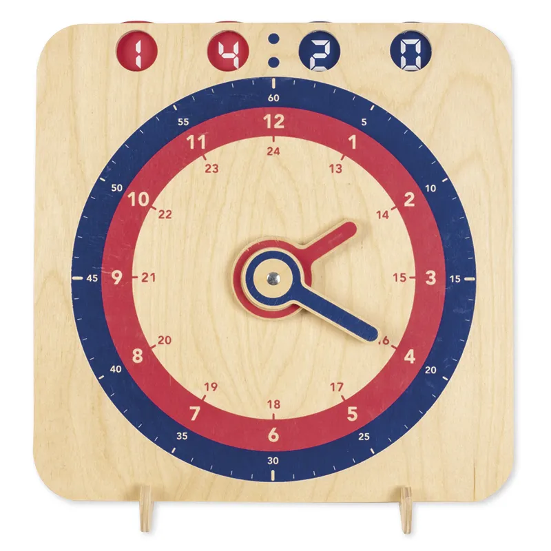 Demo-Lernuhr 1-24 analog/digital, manuell, aus Holz