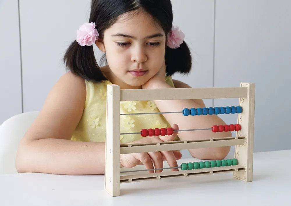 Montessori počítadlo vyrobené z RE-Wood, 4 řady,v každé 10 kuliček "Montessori Premium"