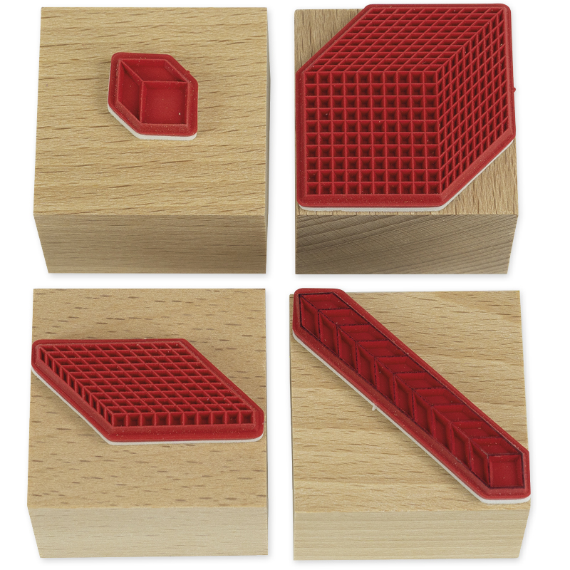Stempel "Dienes Dezimalsystem" aus Holz, 4-tlg.